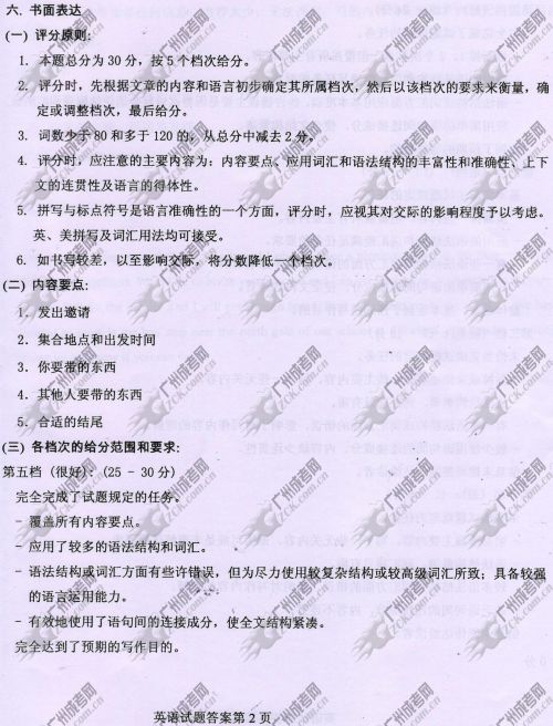 广东成人高考2014年统一考试英语真题B卷参考答案