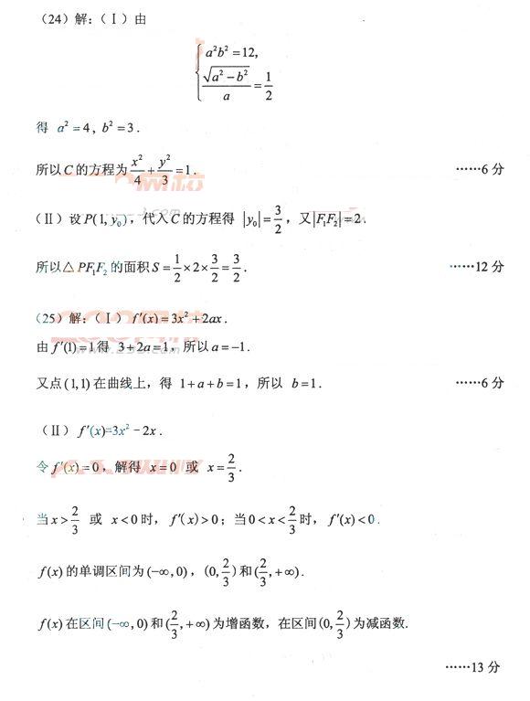 2013年成考高起点数学文真题及答案（完整版）