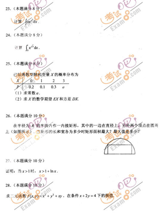 2010成人高考专升本高数(二)试题及答案